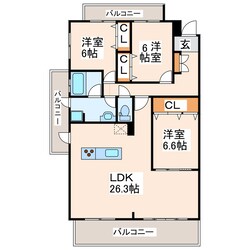 三郎 徒歩3分 4階の物件間取画像